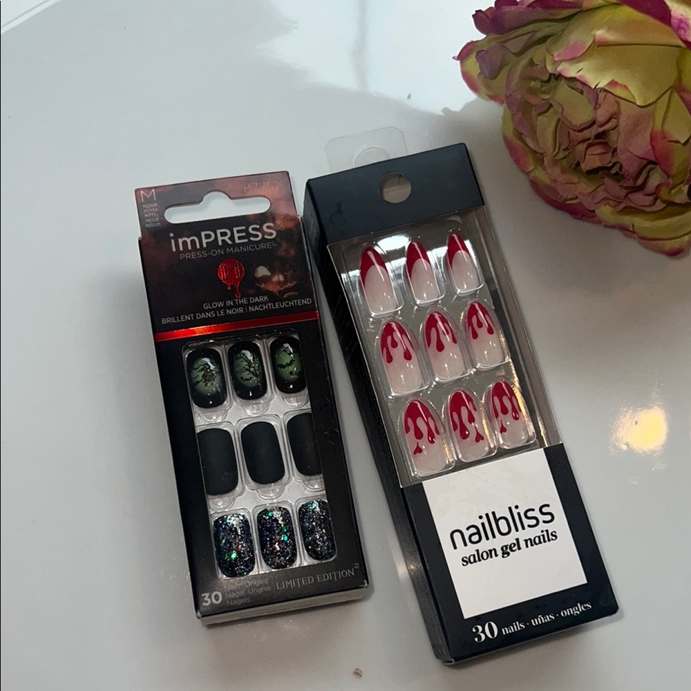 Salon Gel Nails - Red and White